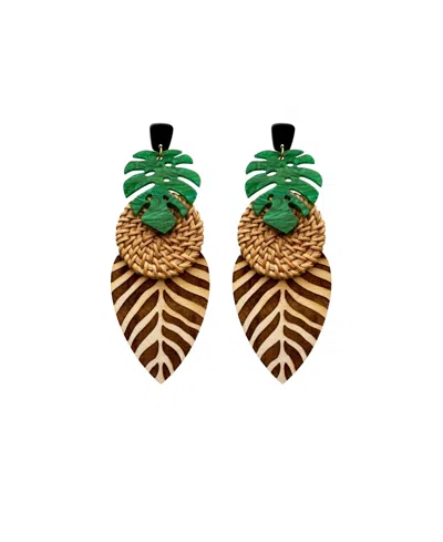 Swanky Designs Zoe Palm Stud Statement Earrings In Multi,green