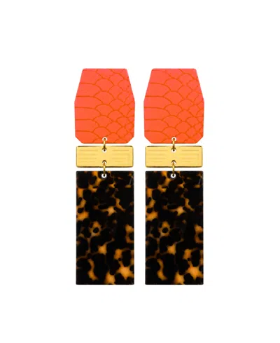 Swanky Designs Zorie Stud Sculptural Statement Earrings In Orange