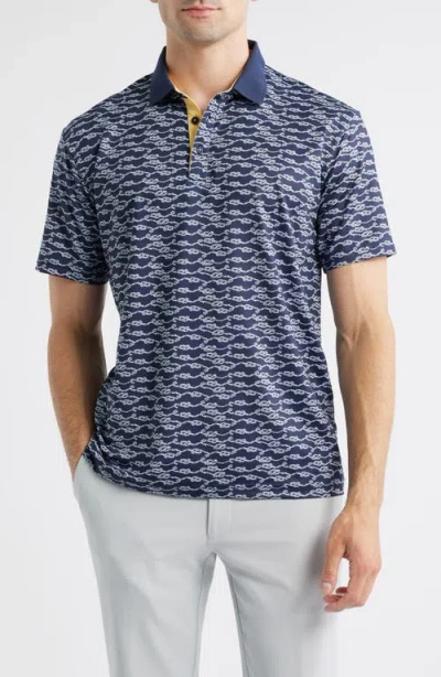 Swannies Bowline Print Golf Polo In Blue