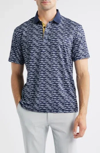 Swannies Bowline Rope Print Performance Golf Polo In Blue
