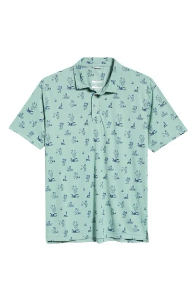 Swannies Canoe Print Performance Golf Polo In Green