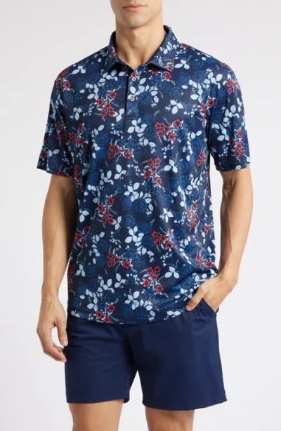 Swannies Chase Floral Golf Polo In Midnight Navy