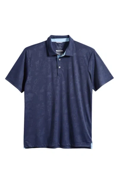Swannies Clubhouse Icon Print Performance Golf Polo In Blue