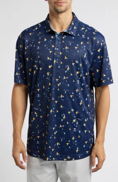 Swannies Corbin Bird Print Golf Polo In Midnight Navy