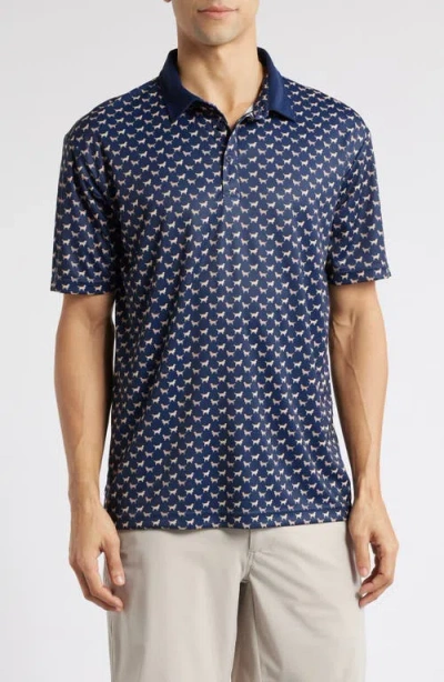 Swannies Dublin Dog Print Golf Polo In Midnight Navy