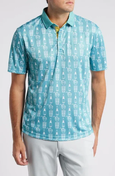 Swannies Elliott Tropical Libations Print Golf Polo In Pacific