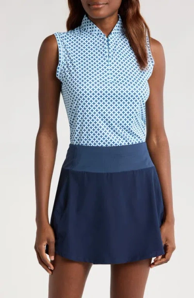 Swannies Geo Print Sleeveless Quarter Zip Polo In Sky