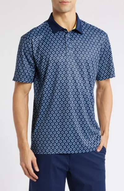 Swannies Harris Medallion Print Golf Polo In Midnight Navy