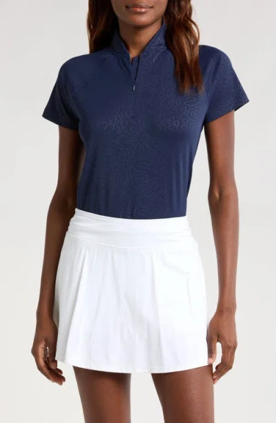 Swannies Laura Abstract Print Half Zip Polo In Midnight-navy