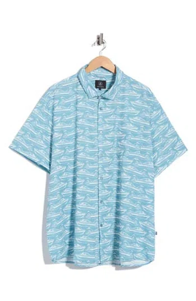 Swannies Lind Performance Print Short Sleeve Button Up Shirt In Blue