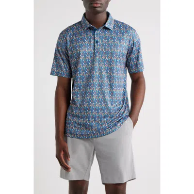 Swannies O'leary Bobber Print Performance Golf Polo In Blue