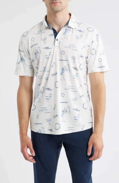Swannies Roman Icon Print Performance Golf Polo In White