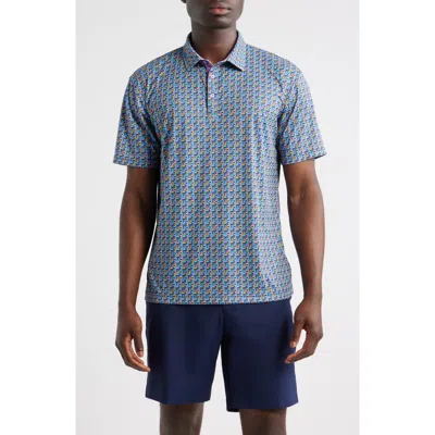 Swannies Slomo Patterned Athletic Fit Performance Polo In Blue