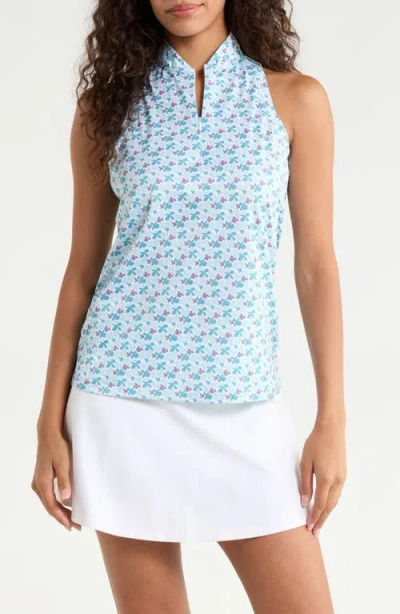 Swannies Sonora Ditsy Floral Half Zip Piqué Polo In Blue