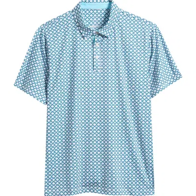 Swannies Tempo Quatrefoil Print Performance Golf Polo In Blue