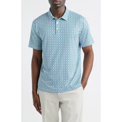 Swannies Tempo Quatrefoil Print Performance Golf Polo In Deep-lake