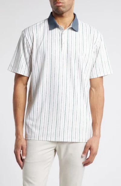Swannies Trail Stripe Golf Polo In Vintage White