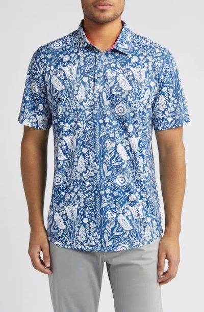 Swannies Trey Floral Golf Polo In Navy