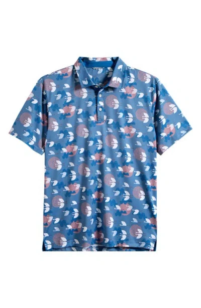 Swannies Windward Bird Print Performance Golf Polo In Blue