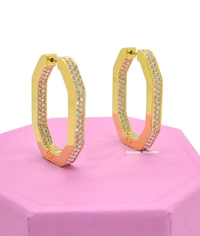 Pre-owned Swarovski 100%  Gold Octagon Pavé Crystals Sparkle Dextera Hoop Earrings 5618304 In 5618304 Gold Tone