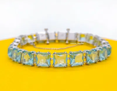 Pre-owned Swarovski 100%  Rhodium Crystal Millenia Aquamarine Bracelet 5614924 In Blue