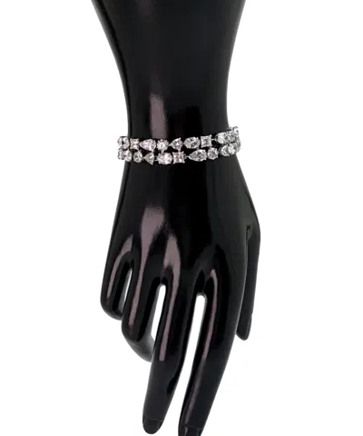 Pre-owned Swarovski 100%  Rhodium White Crystals Mesmera Double Row Bracelet 5669927 In White/colorless