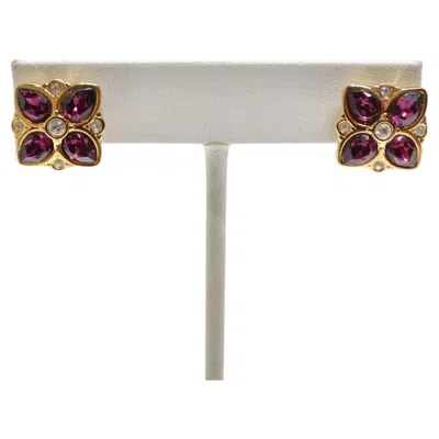Pre-owned Swarovski 1980s Purple Rhinestone Flower Earrings