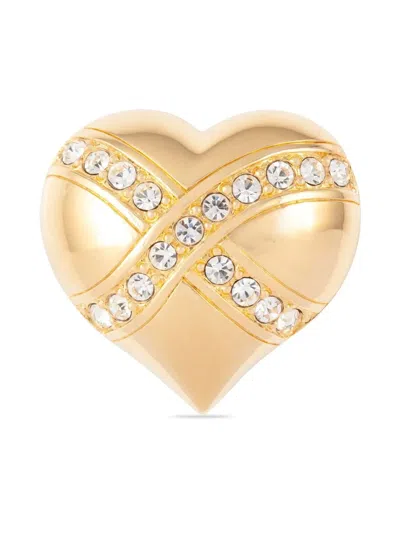 Pre-owned Swarovski 1990s Crystal-embellished Heart Brooch In Gold