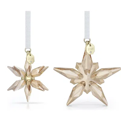 Swarovski 2025 Annual Edition Set Of 2 Festive 3d Crystal Snowflake Ornaments In Gold