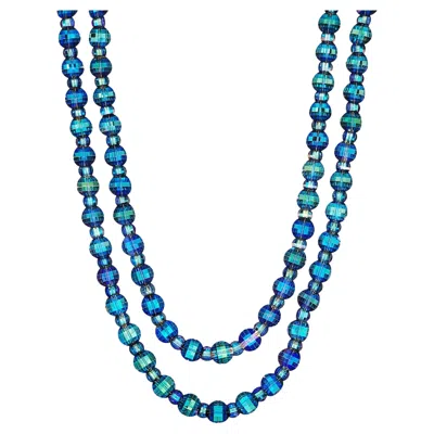 Pre-owned Swarovski 38" Blue Prismatic Pagoda  Crystal Double Strand Necklace, 1950s