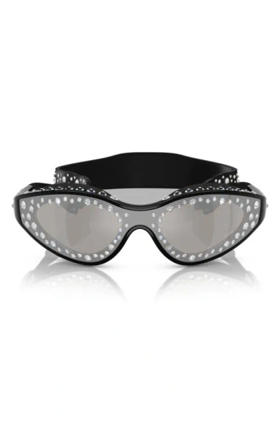 Swarovski 42mm Wraparound Sunglasses With Strap In Black