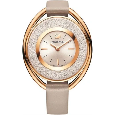Pre-owned Swarovski 5158544 Rose-gold Tone Pvd Grey Leather Crystalline Watch