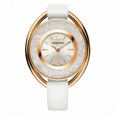 Pre-owned Swarovski 5230946 Crystalline Oval Rose Gold White Strap Watch