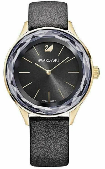 Pre-owned Swarovski 5295358 Octea Nova Black Dial Leather Women's Watch