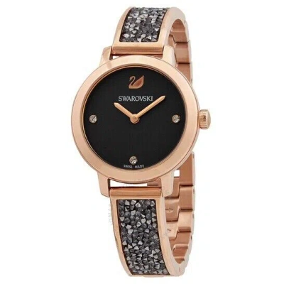 Pre-owned Swarovski 5376068 Cosmic Rock Black Dial Crystal Rose Gold Womens Watch