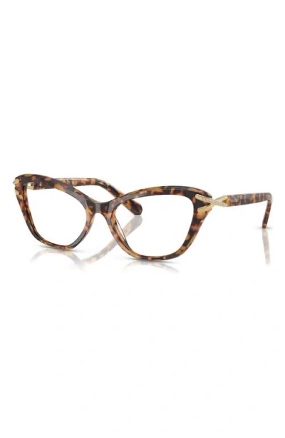 Swarovski 53mm Cat Eye Optical Glasses In Lite Havana