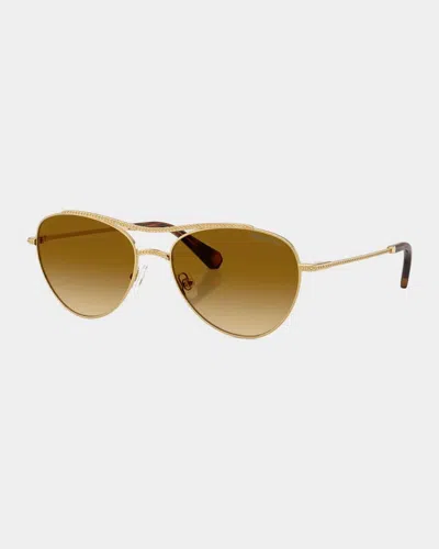 Swarovski 56mm Crystal-embellished Aviator Sunglasses In Yellow