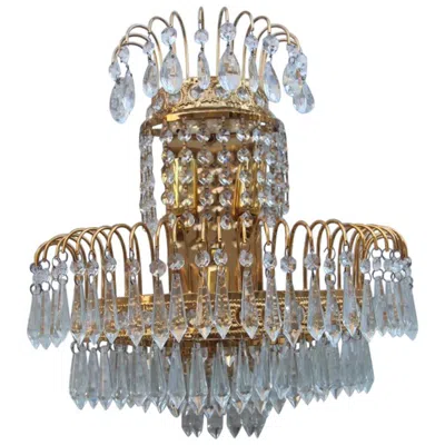 Pre-owned Swarovski 6 Sconces Gold-plated  Crystall Italian Design 1970s Cascade Of Crystal