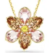 Swarovski Idyllia Crystal Flower Brooch Pendant Necklace In Gold