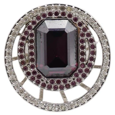 Pre-owned Swarovski Amethyst Double Circle Crystal Octagonal Cocktail Chunky Ring, Size 55 In Purple