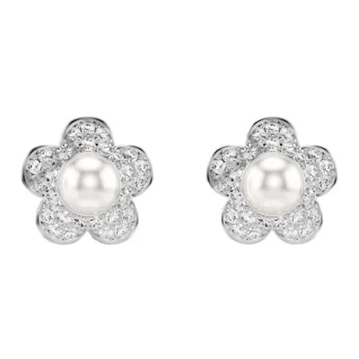 Swarovski Angelic Crystal Faux Pearl Stud Earrings In Metallic