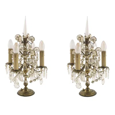 Pre-owned Swarovski Antique Venetian Pair Electrified Girandoles Candelabra, Swaroski Crystal, Gilt In Gold