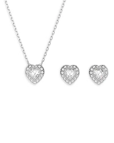 Swarovski Ariana Grande Heart Halo Pendant Necklace & Matching Stud Earrings, Set Of 2 In Weiss
