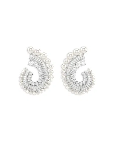 Swarovski Ariana Grande Imitation Pearl & Crystal Baguette Spiral Hoop Earrings In White/silver