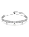 Swarovski Ariana Grande Imitation Pearl & Crystal Dangle Slider Bracelet In Silver