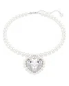 Swarovski Ariana Grande Imitation Pearl & Crystal Heart Halo Pendant Necklace, 14.875-17.75 In Silver