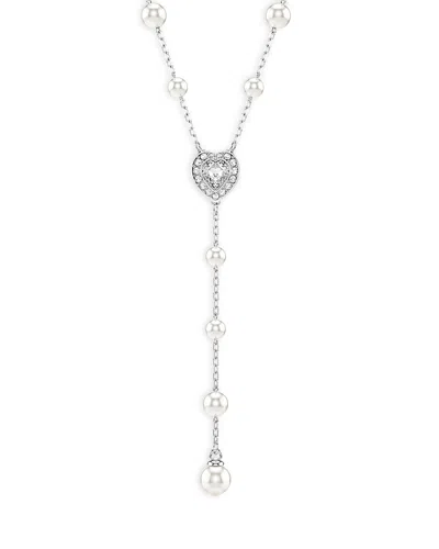 Swarovski Ariana Grande Imitation Pearl & Crystal Heart Y Necklace, 14.875-18.875 In White Gold