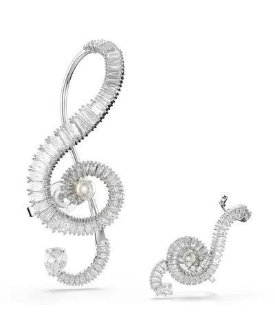 Swarovski Ariana Grande X  Crystal Cultivated Pearl Baguette Cut Clip Earrings In Silver