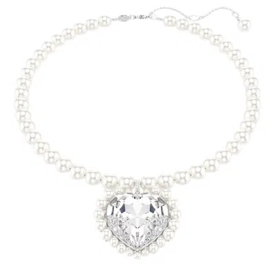 Swarovski Ariana Grande X  Crystal Pearl Heart Necklace In White