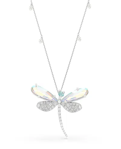 Swarovski Ariana Grande X  Pendant And Brooch, Crystal Pearl, Mixed Cuts, Dragonfly, White, Rhodium P In Silver
